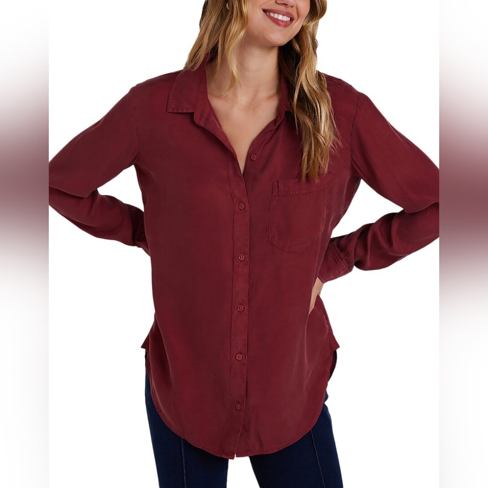 BELLA DAHL Boyfriend Shirt In Burgundy